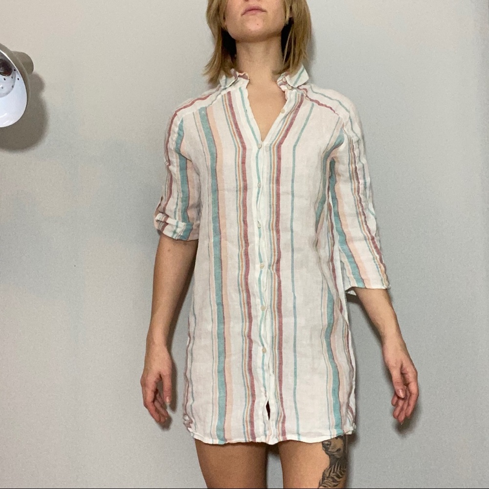 Light Weight Striped Button Up Summer Dress